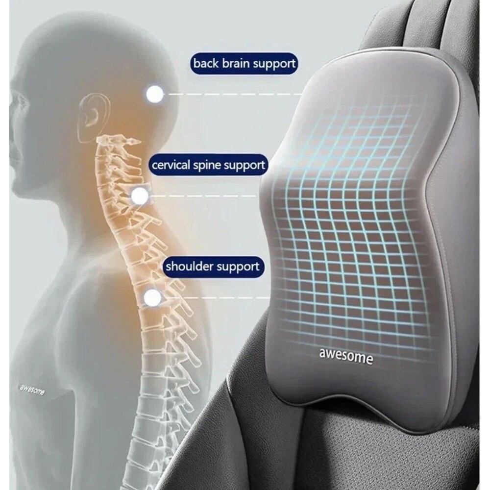 NEW Awesome Car Lumbar Neck Support Headrest Neck Pillow Car Seat Coushan, grey
